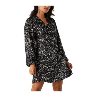 Notre-V Kleedjes, Dames, Zwart, M, Pailletten, Sprankelende Zwarte Pailletten Mini Jurk