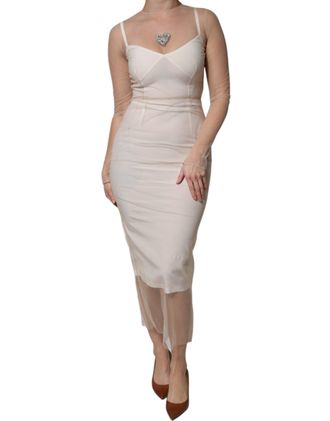 Dolce & Gabbana White Sheer Tulle Bustier Bodycon Midi Womens Dress