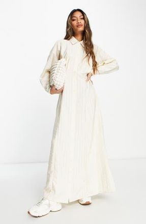 Asos Volume Long Sleeve Maxi Shirtdress in Cream at Nordstrom Rack, Size 10 Us / 14 Uk