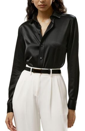 LilySilk Tailored Button Down Silk Shirt in Black at Nordstrom, Size 12