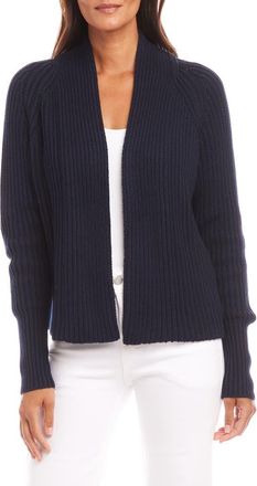 Karen Kane Rib Crop Cardigan in Navy at Nordstrom, Size X-Large