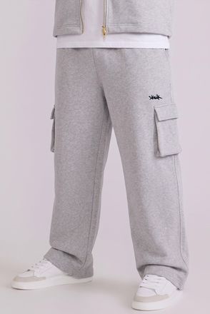 Siksilk Mens Grey Marl Wide Leg Cargo Joggers XXL