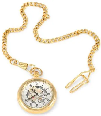 Peugeot Vintage Open Face Cable Chain Pocketwatch- 42MM in Gold Skeleton at Nordstrom