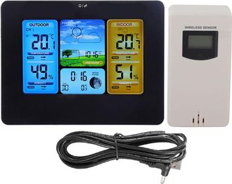 OEM Estaci&oacute;n Meteorol&oacute;gica Digital Lcd Inal&aacute;mbrica, Reloj, Term&oacute;metro, Medidor De Humedad Interior Y Exterior (negro)