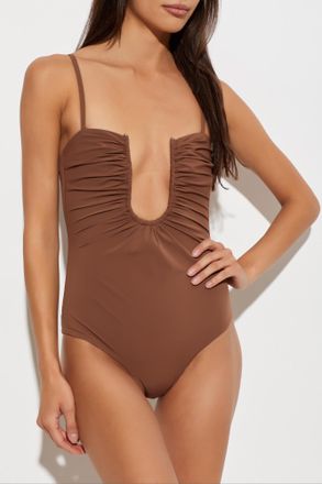 CHRISTOPHER ESBER Arced Ruched One-piece Swimsuit, Womens, Brown