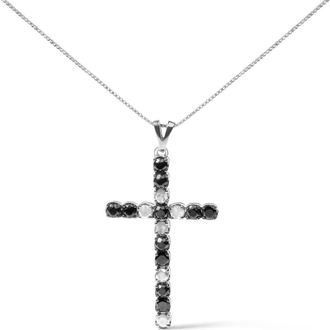 House of Brilliance Silver 2.0 Cttw Round Treated Black and White Diamond Cross Pendant Necklace at Nordstrom