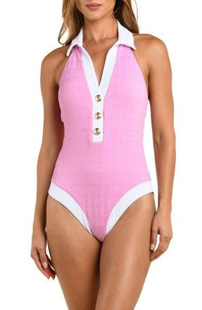 L'agence Natalya Colorblock Halter One-Piece Swimsuit in Blush at Nordstrom, Size X-Small
