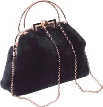 Generic Womens Plush Bags Handbag Womens Shoulder Crossbody Chain Bag(Black)