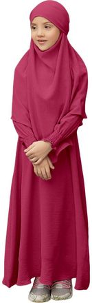 Generic Muslim Dress for Girls Islamic Prayer Abaya Long Sleeve Cardigan Kaftan Robe Dresses with Hijab Ramadan Dubai Outfits Childrens Kaftans Thobe for Kids