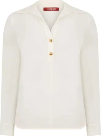 Max Mara Crepe de Chine Poloshirt - Dames - Blouses - Beige - M - Overhemden