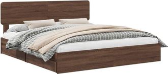 vidaXL Storage Bed with Drawer Brown Oak 200 x 200 cm Engineered Wood vidaXL