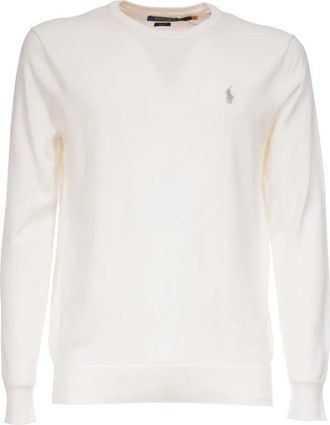 Polo Ralph Lauren Katoenen trui met geborduurd logo - Heren - Ronde hals truien - Wit - 2XL - Katoen - Truien & Vesten