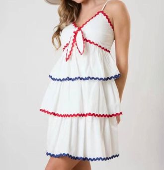 Peach Love California Cotton Poplin Trim Dress In White