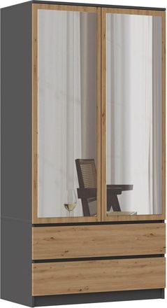 Topeshop Turin - Armario 2 Puertas Con Espejo Estilo Dormitorio Moderno - 90x50x180 - 2 Cajones