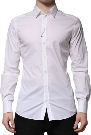 Dolce & Gabbana Gold Shirt - Heren - Zakelijke Overhemden - Wit - XS - Katoen - Overhemden