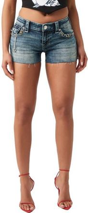 True Religion Joey Pierced Low Rise Cutoff Denim Shorts in Sonic Journey at Nordstrom, Size 32