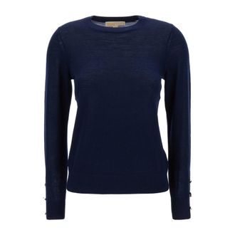 Michael Kors Merino wollen blend trui - Dames - Ronde hals truien - Blauw - M - Wol - Truien & Vesten