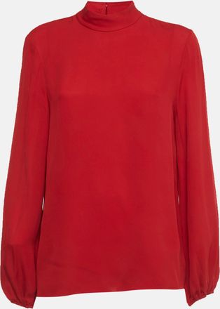 Theory Red Silk Mock Neck Top