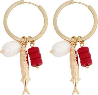 Panacea Fish Charm Hoop Earrings in Red at Nordstrom