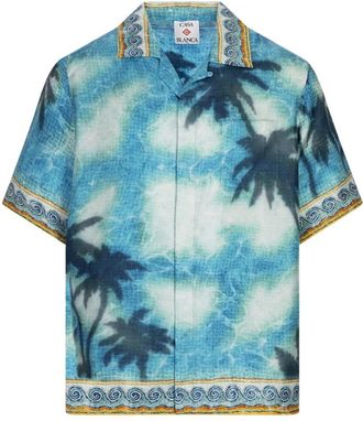 Casablanca Overhemden, Heren, Blauw, L, Blauwe Zijden Compositie Shirt