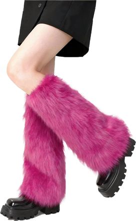 Lina & Lily Womens Winter Faux Fur Leg Warmers Boot Cuffs Covers 40cm Long (Dark Pink)