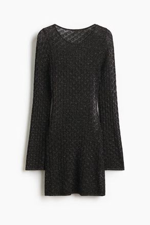 H&M Shimmering Pointelle-knit Top in Black at Nordstrom, Size X-Small