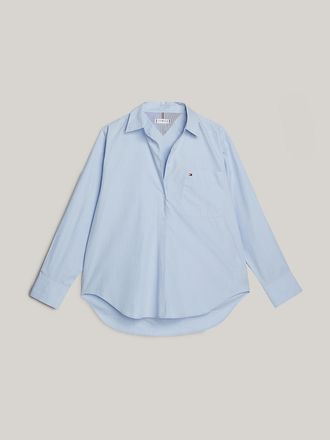 Tommy Hilfiger Womens Oversized Cotton Popover Shirt - Blue - 10