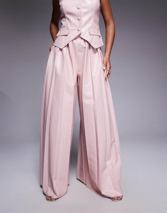 Asos Pantaloni con pieghe rosa polvere in coordinato