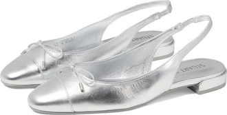Stuart Weitzman Sleek Flats WomensM Silver Bow Detail Slingback HTAT1045