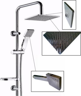 Trade Shop Trade Shop - Columna De Ducha Con Barra Corredera Cromada Rociador Fijo Saturn 9005