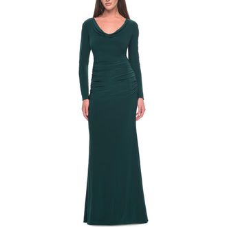 La Femme Long Jersey Evening Dress with Draped Neckline in Hunter Green at Nordstrom, Size 20