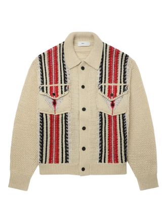 Toga Archives stripe-panel pocket cardigan - men - Fabric - 46 - Neutrals