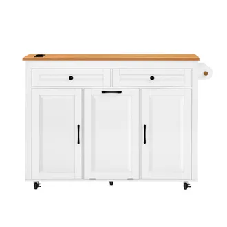 STILVORA Isola Da Cucina Con Piano Estensibile, Vano Per Pattumiera E Prese, Per Cucina E Sala Da Pranzo, In Mdf, 120x40-75x92 Cm, Bianca