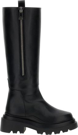 Plan C Kniehoge laarzen met rits - Dames - Hoge Laarzen - Zwart - 37 EU - Leer - Schoenen