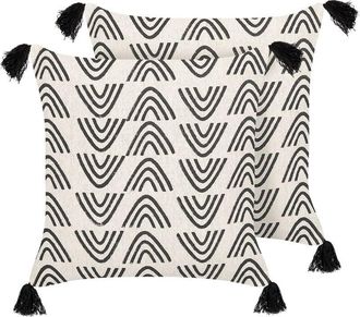 Beliani Set of 2 Decorative Cushions MAYS Cotton 45 x 45 cm White Geometric Pattern