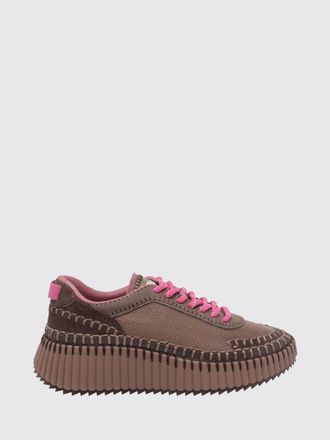 Chlo&eacute; Nama Low Top Platform Sneakers in Suede and Mesh with Contrast Stitching