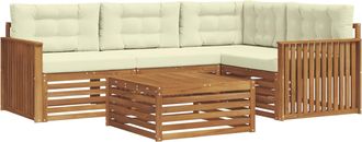 vidaXL Conjunto De Sof&aacute;s De Exterior 5 Uds. Natural Y Crema Vidaxl