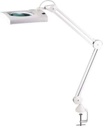 OEM L&aacute;mpara Con Lupa Led, Lente De Vidrio, 190,5 Mm (7,5), Abrazadera De Mesa, Cubierta Blanca, Esquina. Cabeza