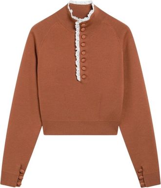 Chlo&eacute; Pullover - Dames - Coltruien - Bruin - M - Katoen - Truien & Vesten