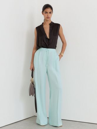 Reiss Aqua Blue Wide-leg Drawstring Trousers, 08R