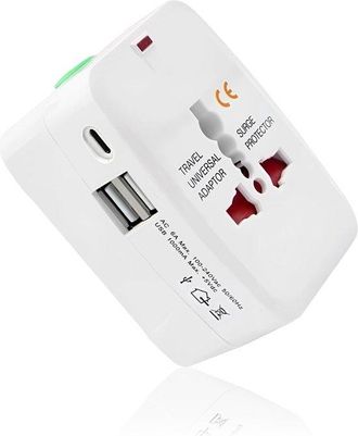 No Brand Adaptador De Viaje Universal - Adaptador De Enchufe Mundial - Viajes Internacionales - 8 Tomas De Corriente 3 Puertos Usb - Compacto Y Ligero