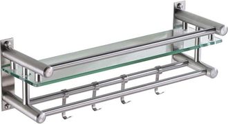 OEM Toallero De Acero Inoxidable 304 + Cristal, Doble Barra Con Gancho, Estilo Hotelero Europeo (40 Cm)