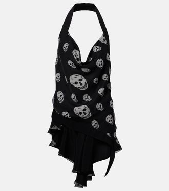 Alexander McQueen Skull asymmetric halterneck chiffon top