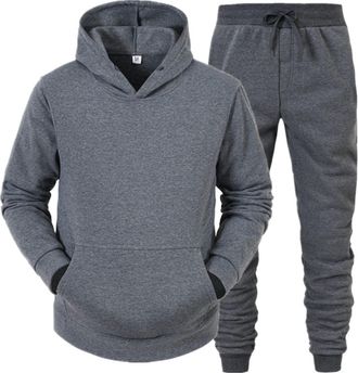Generic Mens Tracksuit Full Sets Smart Casual Solid Colour Long Sleeve Hooded Sweatshirt & Sweatpants Set Hoodie Joggers 2 Piece Sets Sport Athletic Elasticat
