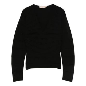 Twinset Zwarte trui met diepe V-hals - Dames - V-hals truien - Zwart - M - Truien & Vesten