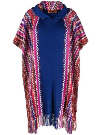 Missoni signature-zigzag hooded cape - Blue