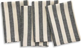 Solino Home Linen Dinner Napkins Set of 4, 20 x 20 Inch for Dining Table, Holiday and Everyday Table Decor - Sorrento Stripe in Black And Natural at