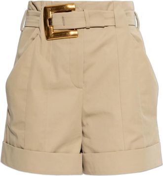 Balmain Katoenen Gabardine Shorts Met Riem - Dames - Bermuda - Beige - S - Katoen - Korte Broeken