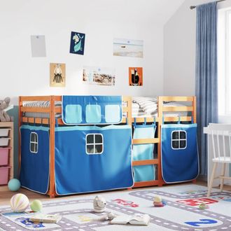 vidaXL Vidaxl - Litera Con Cortinas Madera Maciza De Pino Azul 80x200 Cm