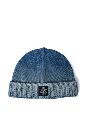 Stone Island ribbed logo-patch beanie hat - Blauw